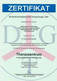 Zertifikat DGT Evangelische Lungenklinik Berlin