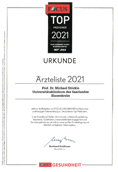 FOCUS Top Mediziner 2022 - Prof. Dr. Michael Stöckle - Blasenkrebs