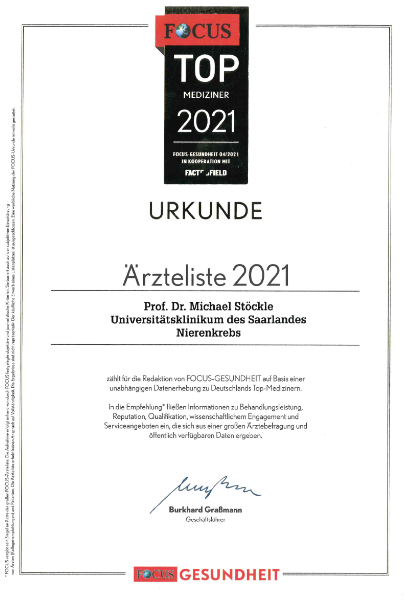 FOCUS Top Mediziner 2022 - Prof. Dr. Michael Stöckle - Nierenkrebs