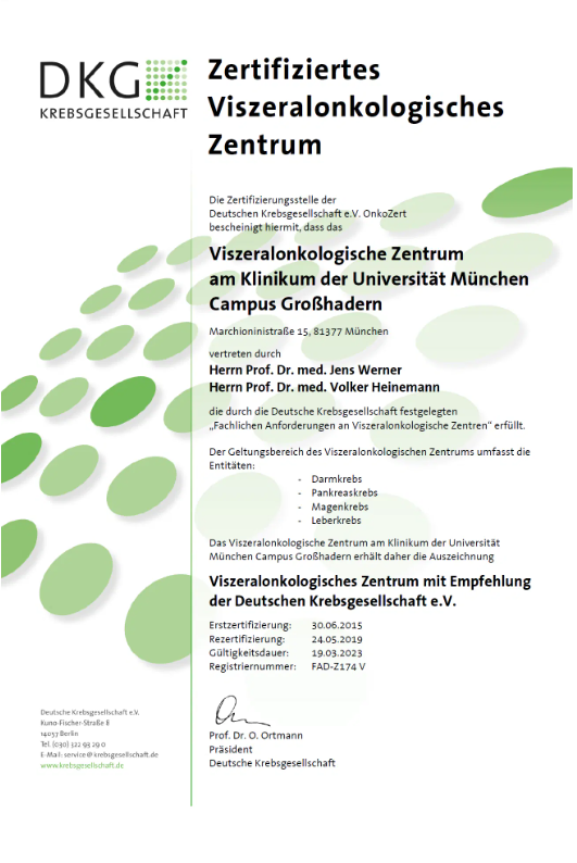 DKG Viszeralonkologisches Zentrum - Darmkrebs - Pankreaskrebs - Magenkrebs - Leberkebs, Klinikum der Universität München
