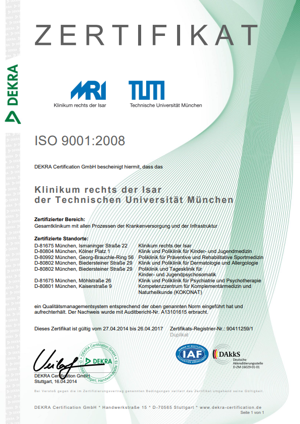DEKRA - Zertifikat Klinikum rechts der Isar