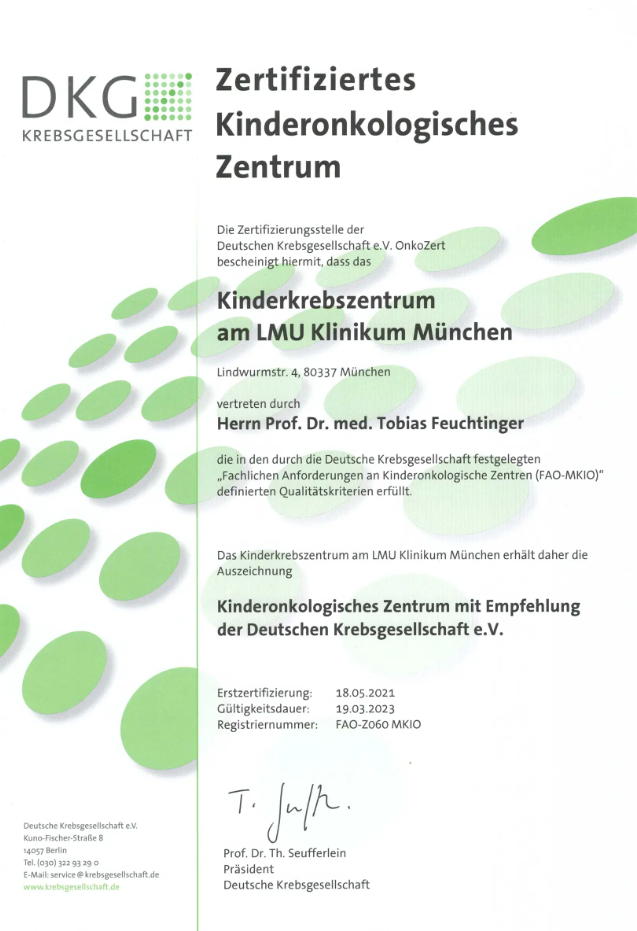 DKG Zertifiziertes Kinderonkologisches Zentrum - Kinderkrebszentrum am LMU Klinikum München