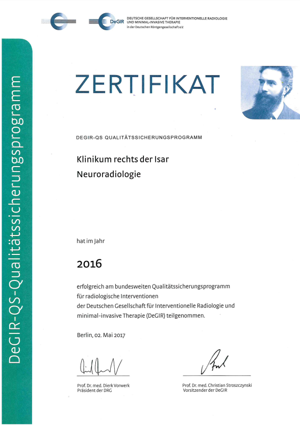DEGIR - Zertifikat Klinikum rechts der Isar Neuroradiologie