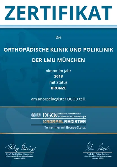 Zertifikat GDOU - Orthopädische Klinik und Poliklinik der LMU München