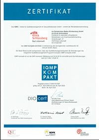 IQMG Zertifikat - Rehabilitation Clinic Schlossberg Bad Liebenzell