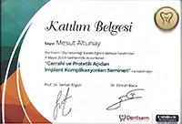 Certifikat Mesut Altunay Debtsem Dental Continuing Education Center