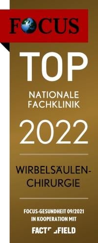 FOCUS Top nationale Fachklinik 2022 Wirbelsäulenchirurgie