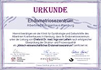 Urkunde-Endometriosezentrum-Albertinen Krankenhaus Hamburg