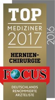 FOCUS Top Mediziner Fusschirurgie 2017 Hernienchirurgie certificate