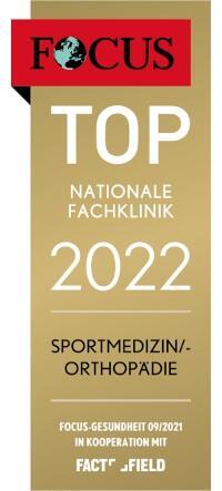 FOCUS Top Nationale Fachklinik 2022 Sportmedizin/-orthopädie certificate