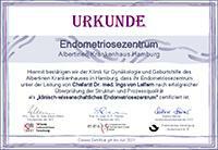 Urkunde-Endometriosezentrum-Albertinen Krankenhaus Hamburg certificate